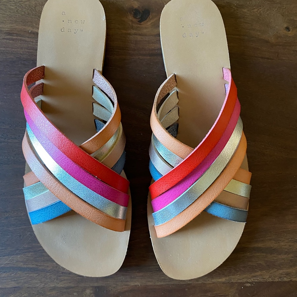 Rainbow Flat Sandal Slides Size 7